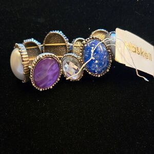 NWT Haskell Stone Stretch Bracelet Blue Purple Pearl Silver Tone
